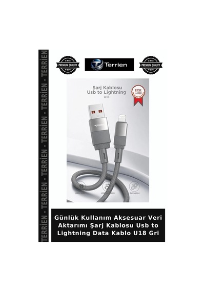 Günlük Kullanım Aksesuar Veri Aktarımı Şarj Kablosu Usb To Lightning Data Kablo U18 Gri