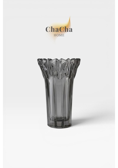 Chacha Home Kristal Dekoratif Cam Vazo Modern Salon & Konsol Aksesuarı 19x13 Cm Füme