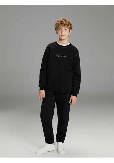 LC Waikiki Lcw Kids Siyah Baskılı Erkek Çocuk Kalın Sweatshirt New Blakız Çocuk