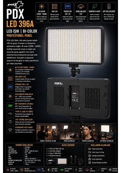 Pdx Led 396a Led Işık Bi-color Profesyonel Panel