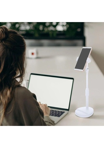 Masa Üstü Tablet Ve Telefon Tutucu Plastik Aparat Beyaz Telefon Standı 5468
