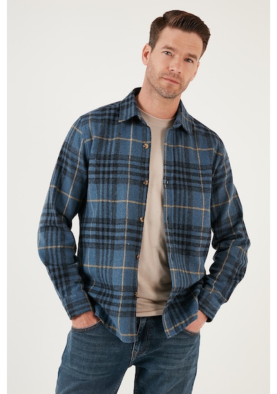 Buratti Ekoseli Uzun Kollu Slim Fit Kışlık Erkek Gömlek Cf21W112844 Indigo