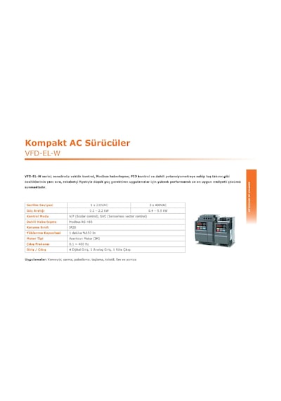 Delta Vfd015el43w-1 ,elw-1.5kw/380v Ac Motor Sürücü
