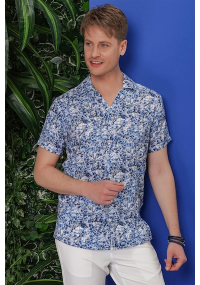 Efor G 1538 Slim Fit Lacivert-beyaz Klasik Gömlek Lacivert