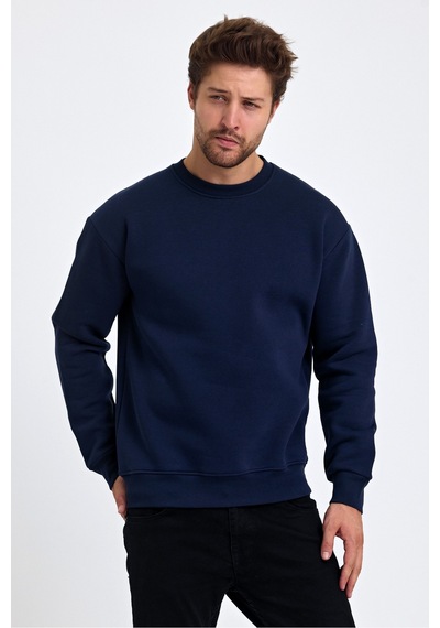 Tarz Cool Erkek Yumuşacık Kumaşlı Regular Fit Yuvarlak Yakalı Sweatshirt Lacivert