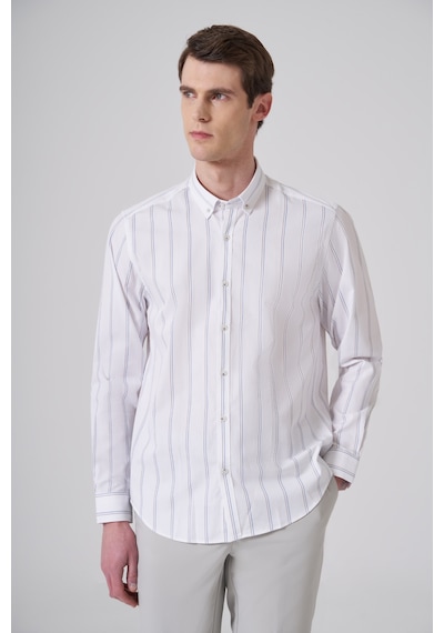 Morven Erkek Lacivert Pamuk Trend Çizgili Dynamic Fit Gömlek 26ms004009200 Lacivert