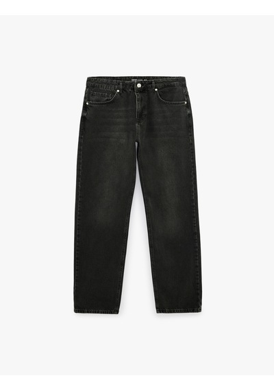 Koton Normal Bel Cepli Pamuklu Vintage Straight Fit Jean Pantolon Siyah 7wam40386nd