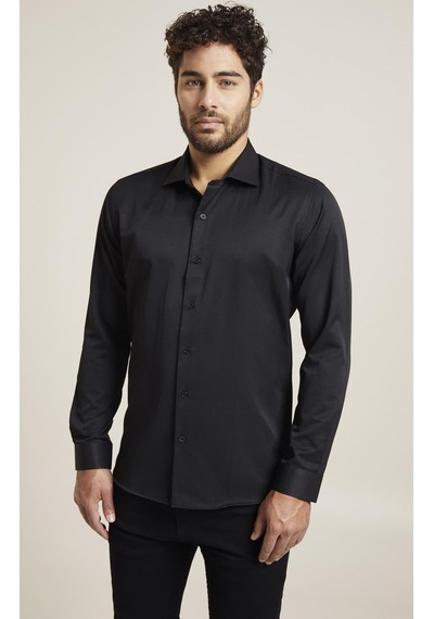 Efor Slim Fit Pamuk Saten Klasik Siyah Gömlek Gk 604 Siyah
