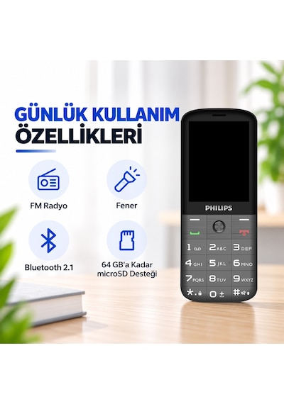 Philips Xenium E227 Kameralı Çift SIM Kartlı Tuşlu Cep Telefonu Siyah