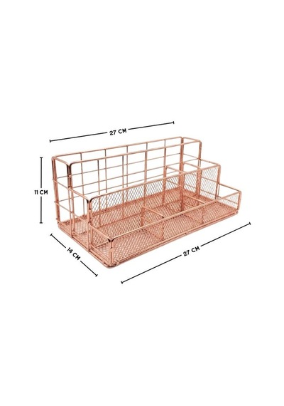 Temel Rose Gold Metal Mesh Masaüstü Organizer Çok Bölmeli 27x14x11 Cm