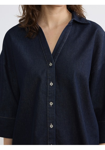 Lcw Vision İndigo Loose Fit Kadın Jean Gömlek