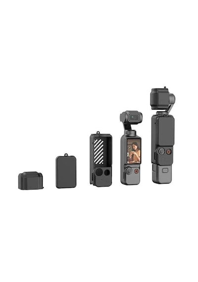Mettzchrom Dji Osmo Pocket 3 Uyumlu Silikon Kılıf Koruma Kılıfı Soft Case 3 Parça Siyah