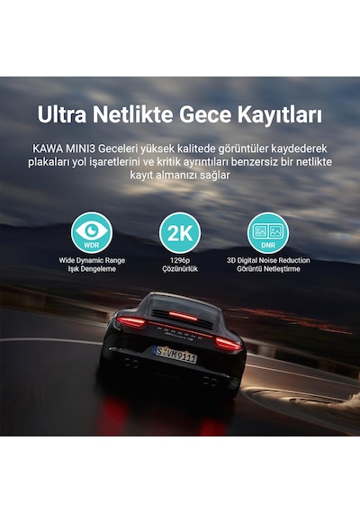 Kawa Mini 3 2k 1296p Wdr 135 Geniş Açı Lens Araç Kamerası