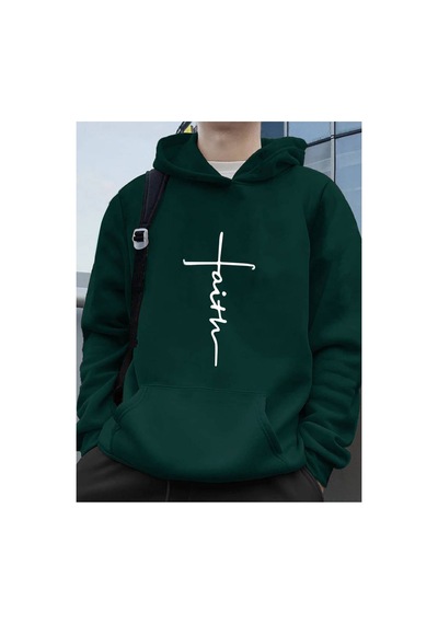 Medinenur Faith Baskılı Kapüşonlu Sweatshirt Yeşil