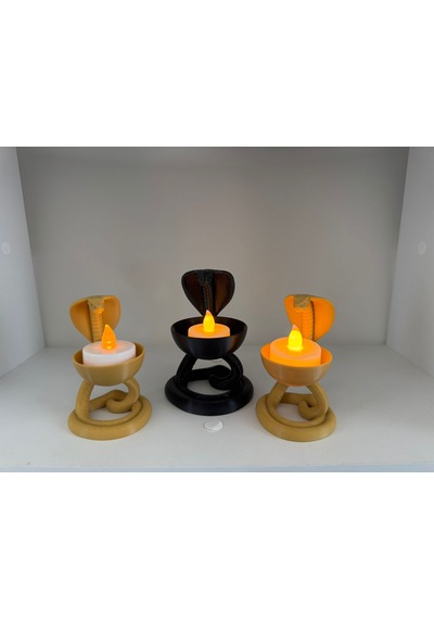 3'lü Kobra Figürlü Tealight Mumluk Seti Gold Mat Siyah Dekoratif Yılan Mumluk Gold - Siyah