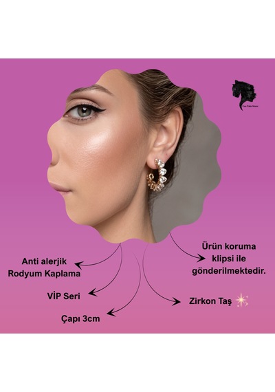 Kalp Zirkon Taşlı Antialerjik Vip Halka Gold Renk Küpe Antialerjik Gold