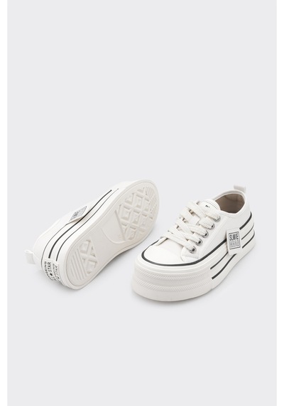 Derinet Bağcıklı Kadın Sneaker Bej Bej