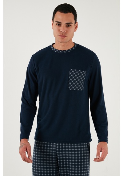 Buratti Kareli Yumuşak Dokulu Regular Fit Uzun Kollu Erkek Pijama Takımı 609611060 Lacivert-Gri