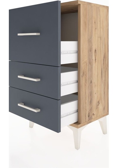 Arges Komodin Tek Raflı 2 Çekmeceli 44x30x80 Çam-antrasit Atlas Çam