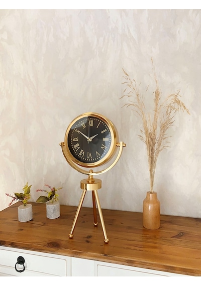 Gold Metal Mini Tripod Sade Masa Saati 45 26 Cm Renkli