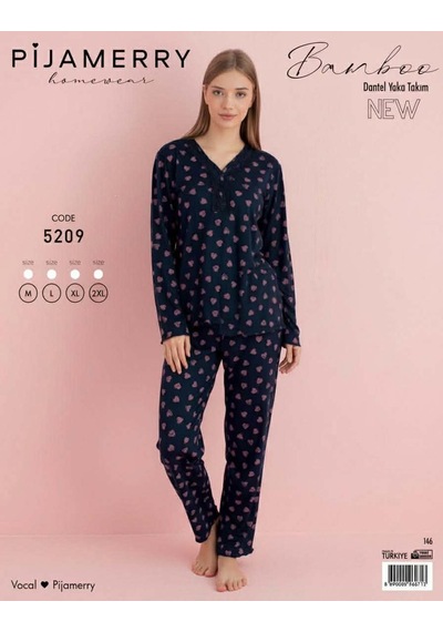 Pijamerry Kadın Bambu Baharlık Dantel Yaka Uzun Kol İnce Pijama Takımı 5209l - 1 Adet Lacivert Pijamerry Kadın Bambu Baharlık Dantel Yaka Uzun Kol İnce Pijama Takımı 5209l - 1 Adet Lacivert