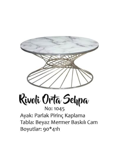 Brc Rivoli Orta Sehpa Model 1045 Beyaz Mermer Desen Cam Trans