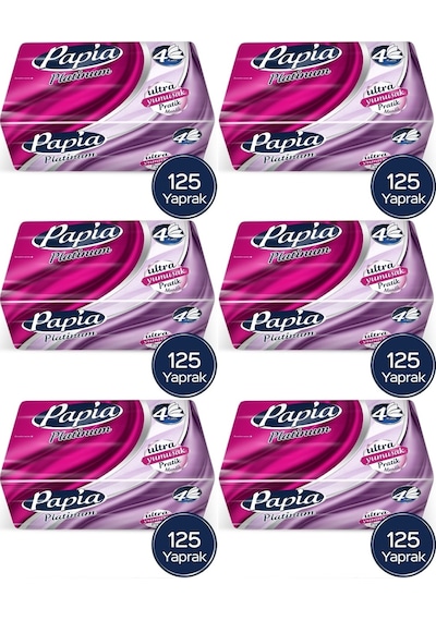 Papia Platinum Pratik Mendil 125 Yaprak 4 Katlı 750 Yaprak