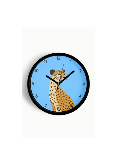Asil Leopar Modern Duvar Saati - Çocuk Odası Duvar Saati - 25cm - Önü Camlı Siyah Kasa-jh1087 Siyah