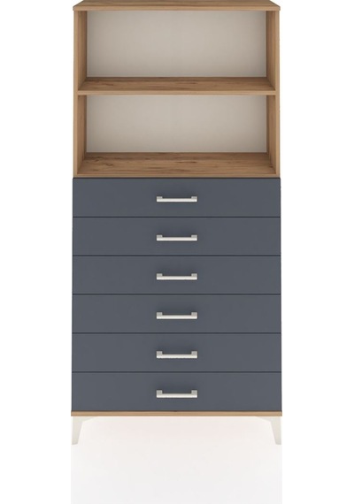 Arges Dolap 2 Raflı 6 Çekmeceli 88x30x182 Çam-antrasit Çam