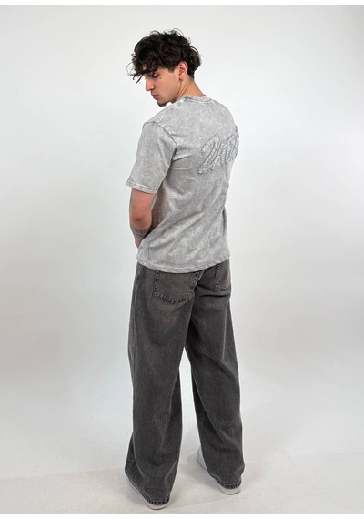 Zaee Nakışlı Oversize Tişört Gümüş Gri