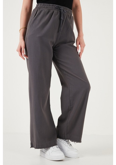 Lela Pamuklu Relaxed Fit Yüksek Bel Geniş Paça Bayan Pantolon 668Yp5275 Antrasit