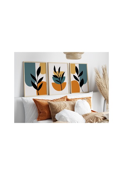 Çerçeveli Modern 3'lü Tablo Seti - Yn-07 Turuncu-yeşil - 609601448 Turuncu-yeşil