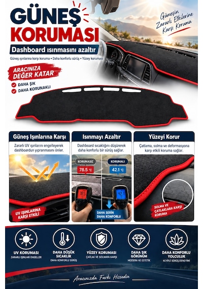 Trobus Toyota Yaris 2005-2013 3d Torpido Koruma Kılıfı - Kırmızı Biye