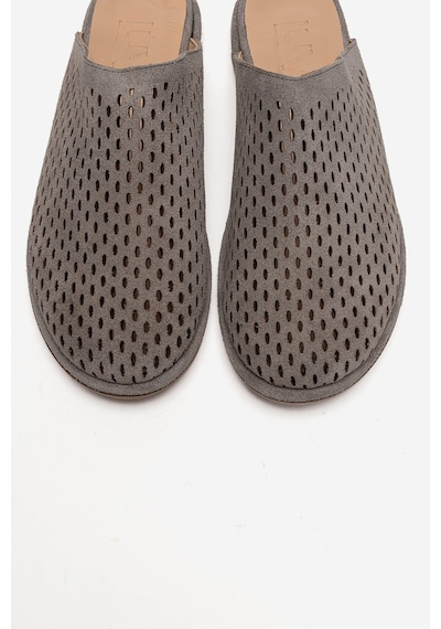 Luvishoes Melara Gri Süet Hakiki Deri Delikli Önü Kapalı Kadın Terlik