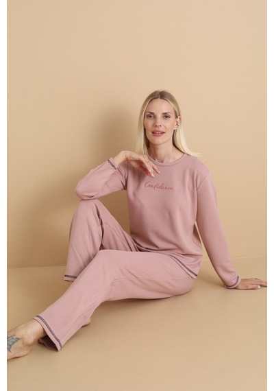 Wordex Mirano 3200 Kadın Kışlık Spor Eşofman Pijama Takımı Pudra