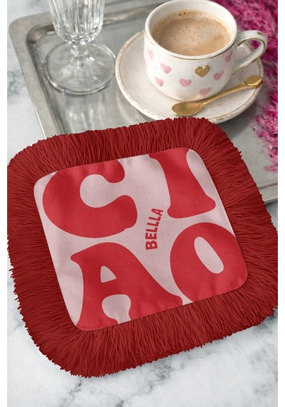 Retro Ciao Bella Saçaklı Sunum Peçetesi - Canlı Modern Kırmızı Altın Renkli Bardak Altlığı Mendil Fırtına Paslı Turuncu Retro Ciao Bella Saçaklı Sunum Peçetesi - Canlı Modern Kırmızı Altın Renkli Bardak Altlığı Mendil Fırtına Paslı Turuncu