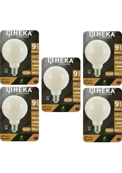 5 Adet Heka 9w 67w 3000k Sarı Işık E27 Duylu Kalın Duy Led Glop G125 Ampul Heka