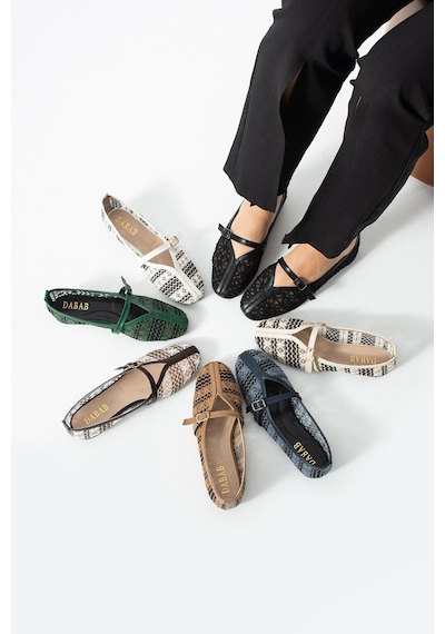 Dabab Shoes Marvena Kadın Siyah Çapraz Bantlı Dantel Detaylı Şeffaf Dokulu Babet