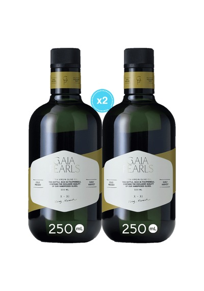 Gaia Pearls İkili Set Yeşil Seri 250 Ml X2 Avrupa Birliği Coğrafi İşaretli Milas Memecik Erken Hasat Soğuk Sıkım Zeytinyağı Dengeli Meyvemsi