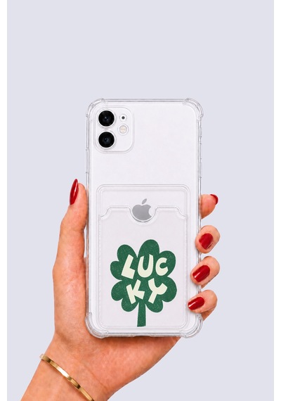 Apple iPhone Uyumlu 12 Kartlıklı Lucky Yonca Desenli Kılıf