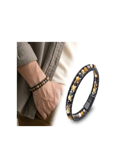 Moncuk Design 6mm Yemen Akik Deri Kordon Ve Çelik Bileklik 33512b2d6m19 G54 - Turuncu