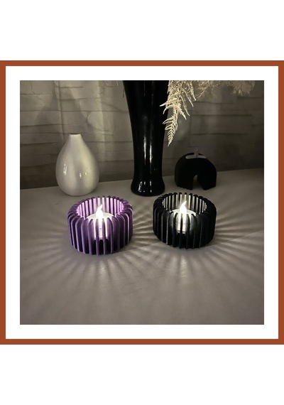 Bezos 3d Baskı Modern Çizgili Mumluk - Tealight Mumluk 1 Adet -mor Pro