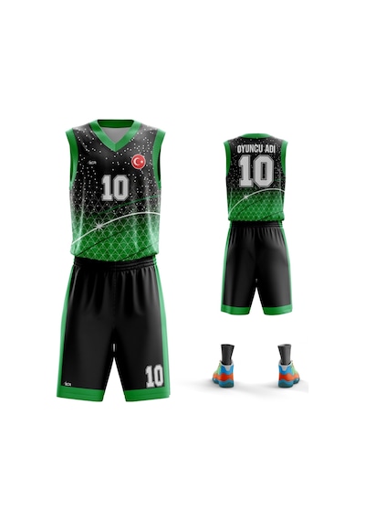 Basketbol Forması Yeşil & Siyah Model B2402 - Kişiye Özel İsim Ve Numara Yazılabilir Dijital Baskı Yeşil