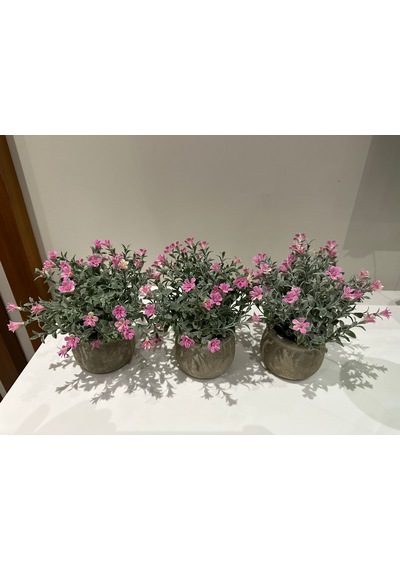 Saksıda Dekoratif Pembe Bahar Çiçeği - 20 Cm Yapay Çiçek 3 Saksı Pembe