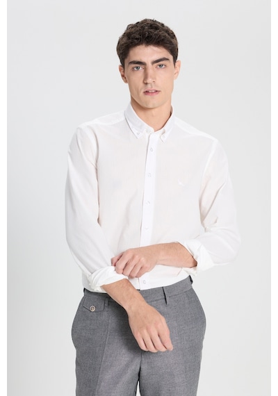 Ac&Co / Altınyıldız Classics Erkek Beyaz Slim Fit Dar Kesim Düğmeli Yaka %100 Pamuk Gömlek Beyaz Ac&Co / Altınyıldız Classics Erkek Beyaz Slim Fit Dar Kesim Düğmeli Yaka %100 Pamuk Gömlek Beyaz