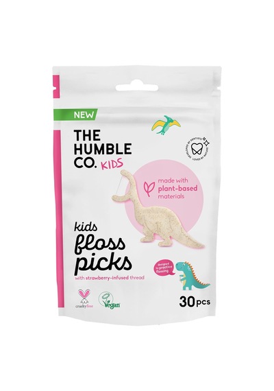 The Humble Co. - Humble Corn Starch Floss Picks - Kids 30 Pcs Kürdanlı Diş İpi 30 Pcs - Çocuklar İçin Çilek Aroma