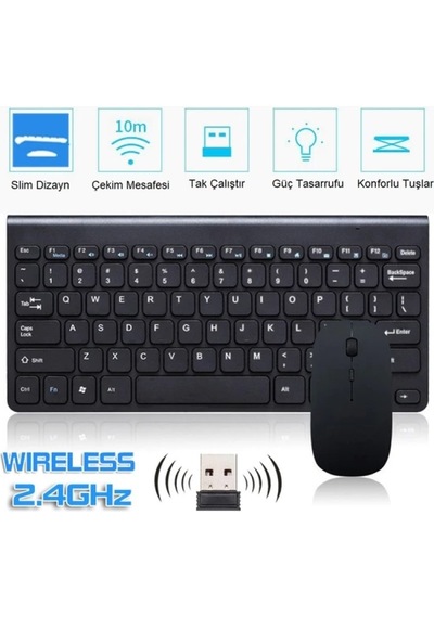 Samsung Galaxy Tab A8 Uyumlu Kablosuz Klavye Mouse Set SİYAH
