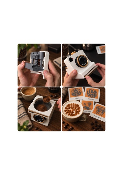 Latte Art Camera 4 Stencilli Manuel Coffee Art Kahve Süsleme Aparatı Kahve Köşesi Aksesuarı Diğer