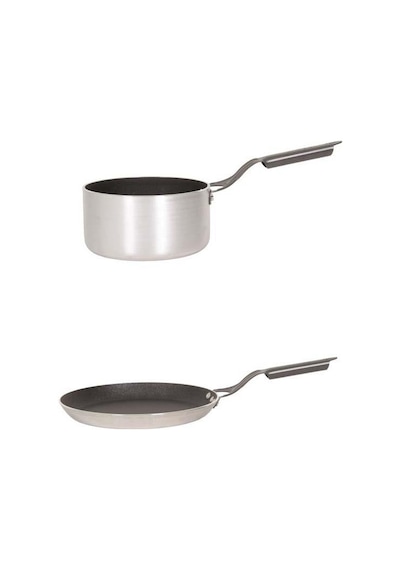 Mehtap Chefline İndüksiyon Tabanlı 26 Cm Krep Tava Ve 22 Cm Kaçerola Sosluk Seti Gri