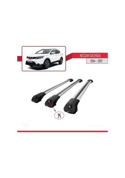 Nissan Qashqai 2014-2017 Arası İle Uyumlu Ace-1 Ara Atkı Tavan Barı Gri 3 Adet Bar